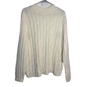 Vintage Baxter & Wells Men's Cable Knit Sweater 2X Cream White Made in USA